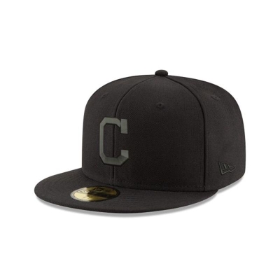 Black Cleveland Indians Hat - New Era MLB MLB Black On Black 59FIFTY Fitted Caps USA0312487